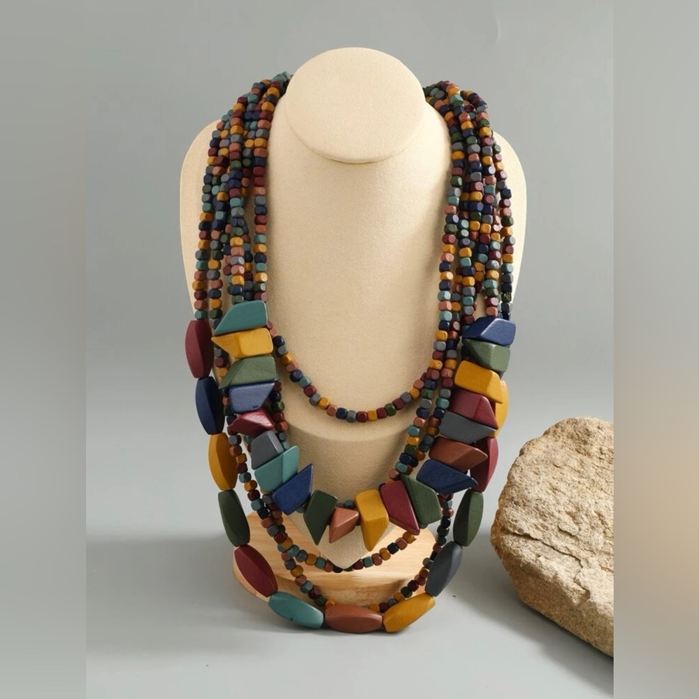 Brown Multicolor Wood Bead Necklaces Statement Jewelry Accessories for Women​